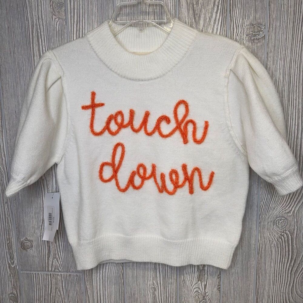 Peach Love California TOUCH DOWN Cropped Sweater Women's Medium Boutique NWT NEW